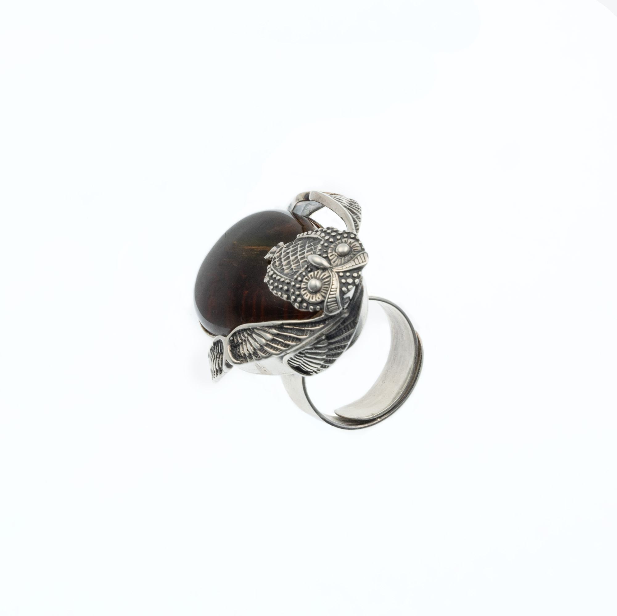 Sterling Silver and Baltic Amber Owl Ring 3